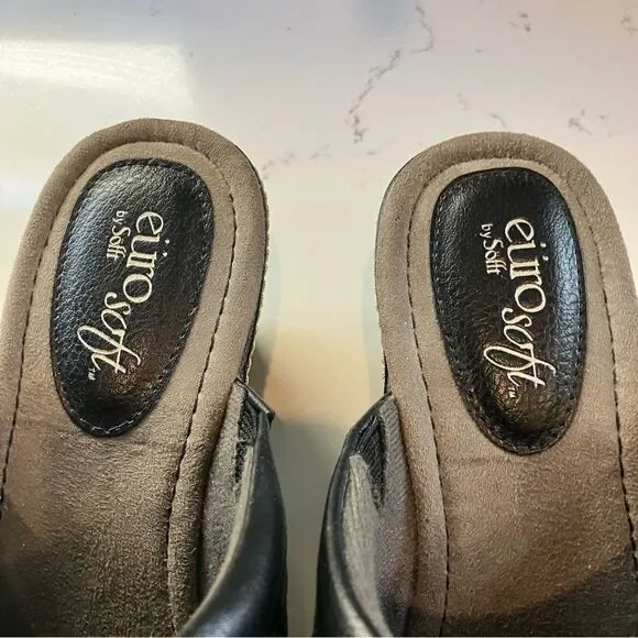 Euro Soft by Sofft Mule Heels Leather Slip On Shoes Black Clogs Womens Size 8 - Picture 9 of 13